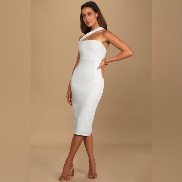Lulus Dresses & Skirts - Lulus Hold Your Attention Ivory One-Shoulder Sleeveless Midi Dress NWOT Size XS